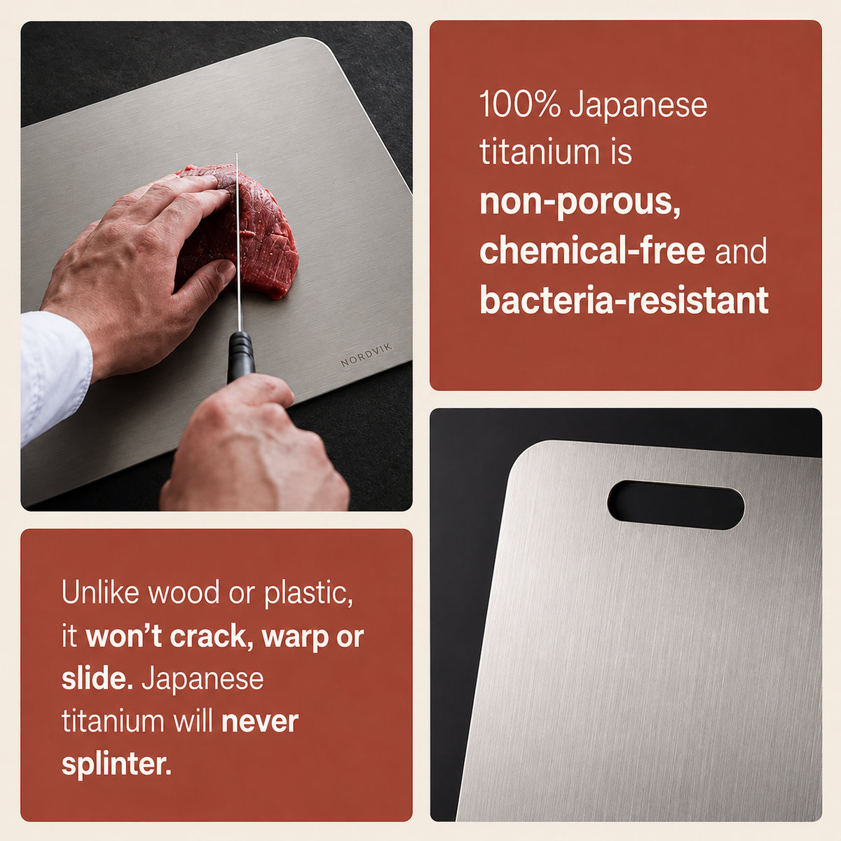 Certified Nordvik® Pure Titanium Cutting Board