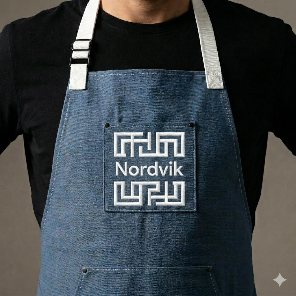 Azure apron worn